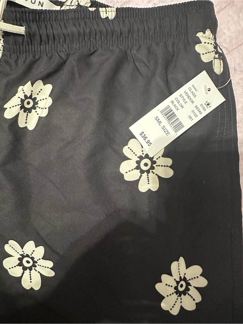 PacSun Black Swim Trunks with Cream Floral Accents - Picture 5 of 5